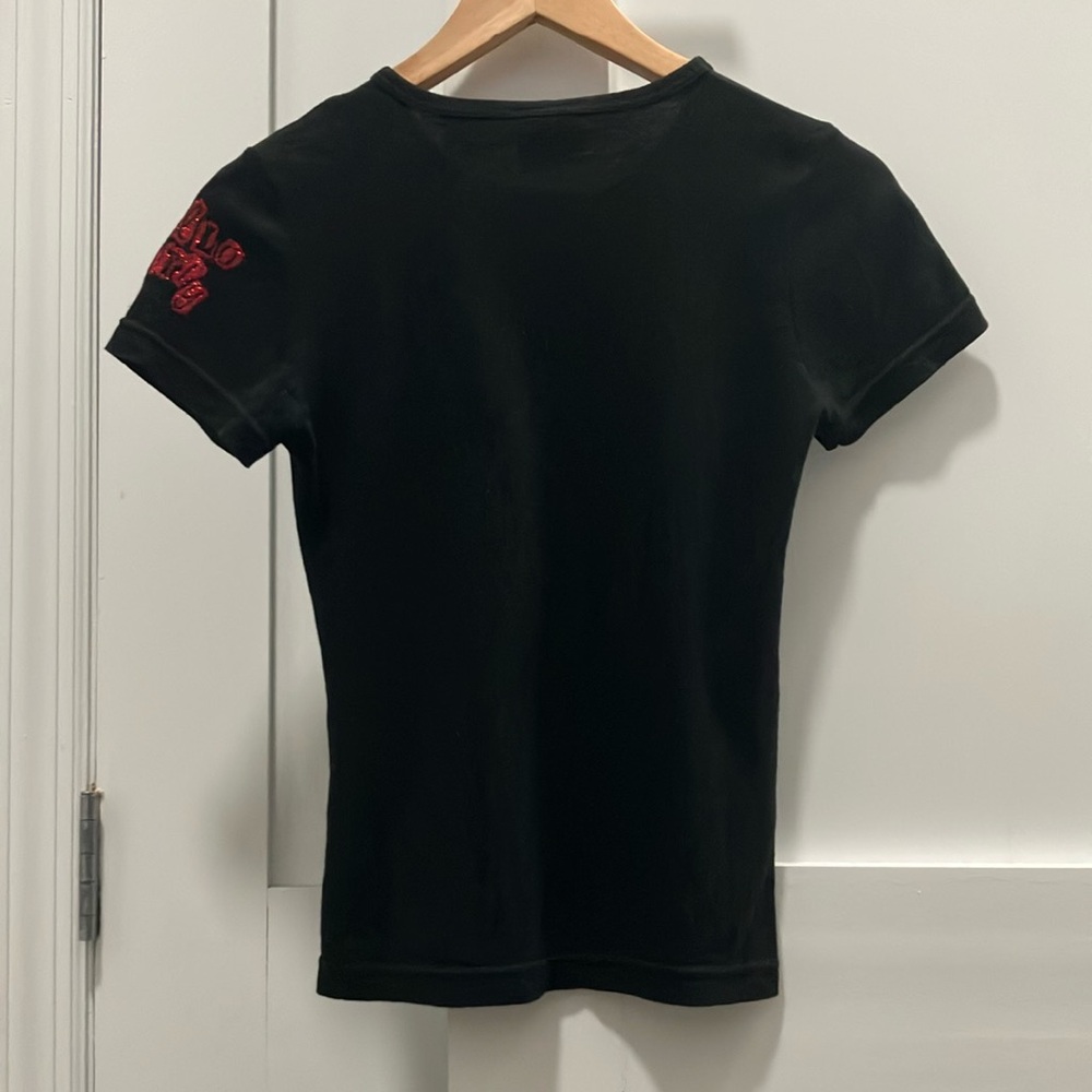 Y2K Vintage 2001 Hello Kitty by Doe T-Shirt with Distressed Glitter Print Size S - Picture 3 of 5
